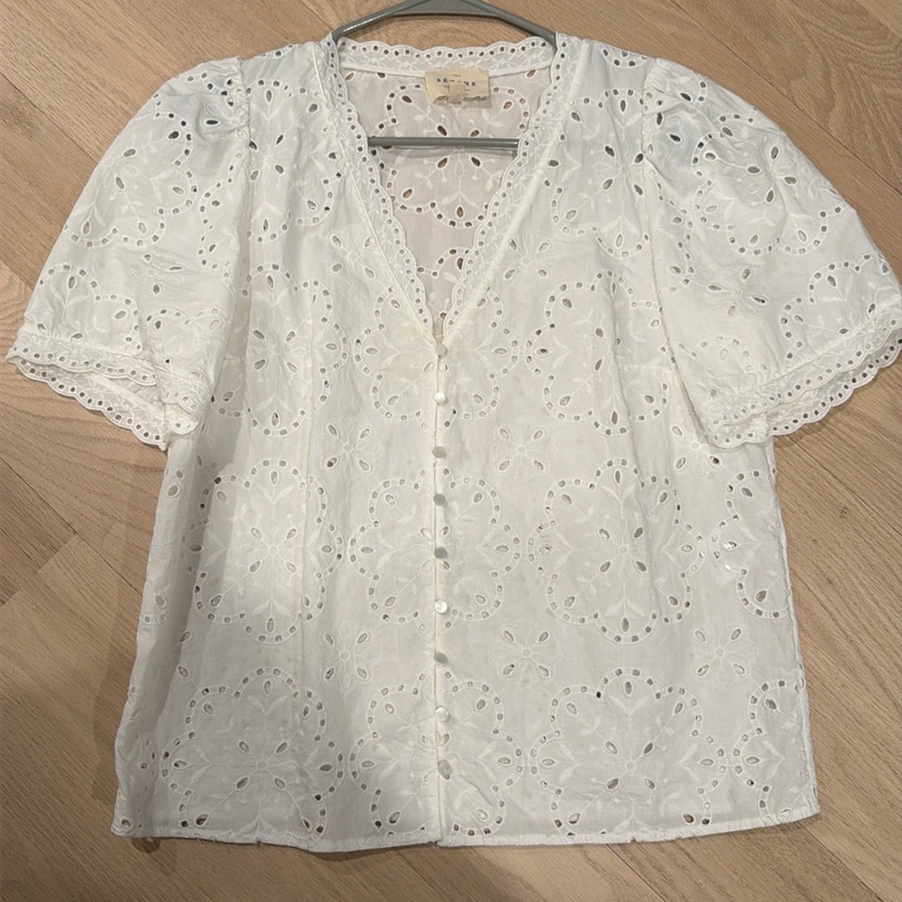 Crisp white 100% cotton eyelet top from Sezane
